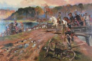 Napoleon Ze Sztabem Przekracza Most by Jerzy Kossak