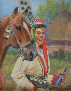 Krakowiak Z Koniem I Flaszka by Jerzy Kossak