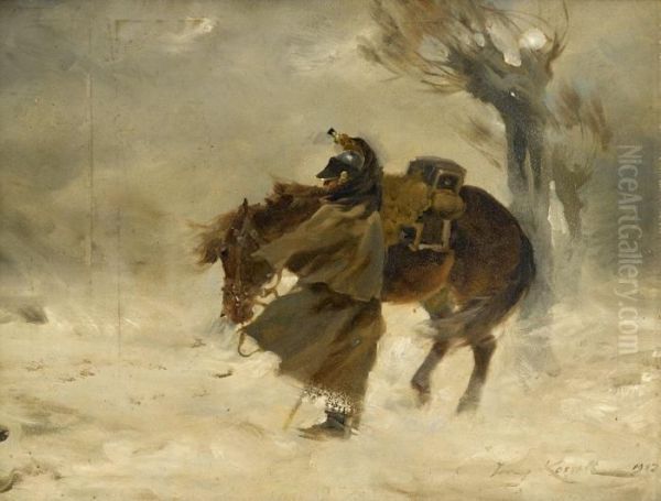 Cavalry Officer And His Mount, Winter - view 1