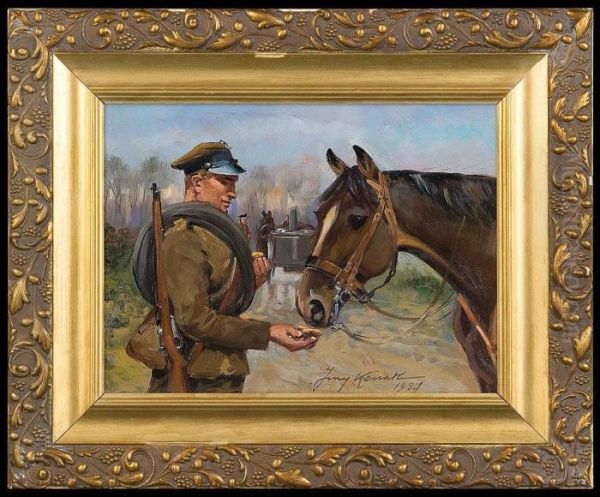 Uhlan Feeding His Horse - view 1