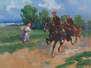 Ulani I Dziewczyna by Jerzy Kossak