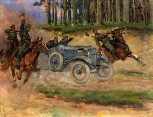 Atak Patrolu Kawalerii Rosyjskiej Na Oficerow Austriackich by Jerzy Kossak