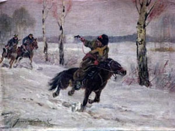 Polish Horserider Winter Fighting Scene - view 1