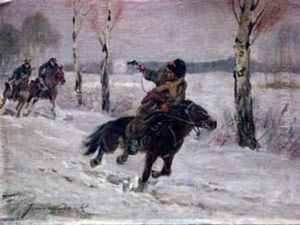 Polish Horserider Winter Fighting Scene by Jerzy Kossak