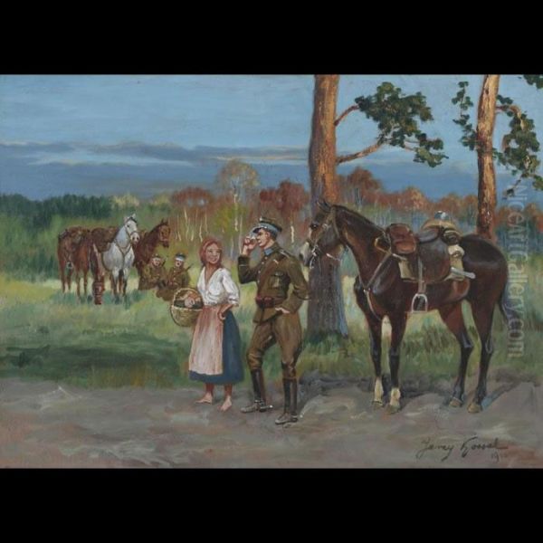 Soldiers Resting And Flirting With Young Peasant Girl - view 1