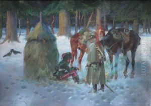 Odpoczynek Zolnierzy Przy Ognisku by Jerzy Kossak