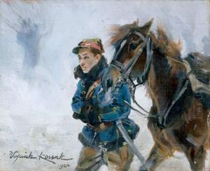 Le Cavalier Dans La Neige by Jerzy Kossak