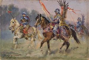 Towarzysz Pancerny I Dwu Husarzy Z Czasow Sobieskiego by Jerzy Kossak