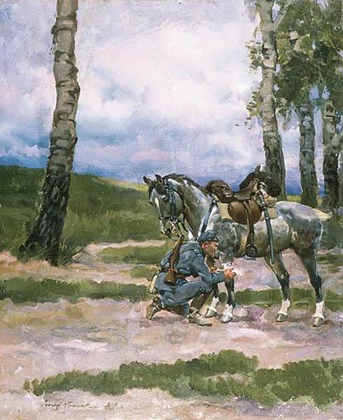 Legionista Opatrujacy Rannego W Noge Siwego Konia - view 1