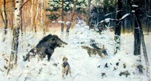 Osaczony Dzik by Jerzy Kossak
