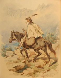 Man Riding On Horseback Through The Mountains Man Riding On Horseback Through The Mountains