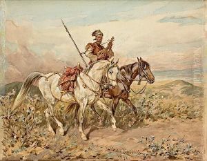 A Cossak With Two Horses by Juliusz Kossak