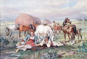 Odpoczynek W Podolskiej Stadninie by Juliusz Kossak