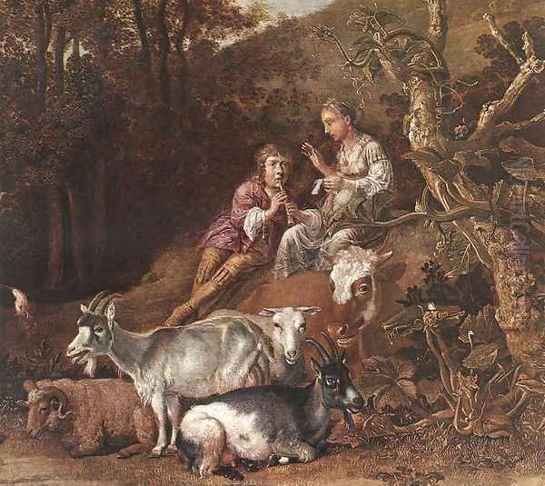 Landscape with Shepherdess Shepherd Playing Flute (detail) 1642-44 - view 1