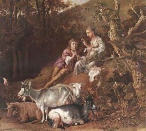 Landscape with Shepherdess Shepherd Playing Flute (detail) 1642-44 by Paulus Potter