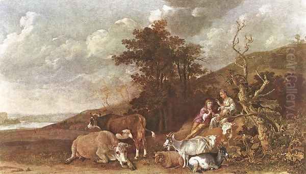 Landscape with Shepherdess and Shepherd Playing Flute 1642-44 - view 1
