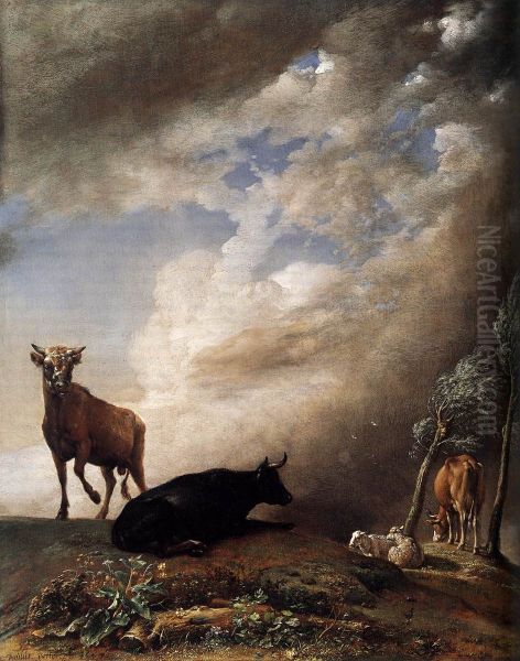 Cattle and Sheep in a Stormy Landscape - view 1
