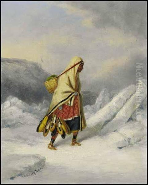 Indian Squaw Moccasin Seller Crossing The St. Lawrence River At Quebec - view 1