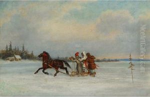 Habitants With Sleigh by Cornelius David Krieghoff
