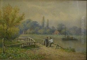 Couple De Paysans Accoudes Sur Un Pont
