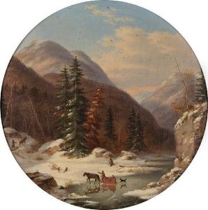In The Mountains Below Quebec, North Shore,french Canadians In Early Winter by Cornelius David Krieghoff
