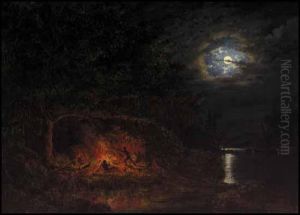 In Camp At Night by Cornelius David Krieghoff