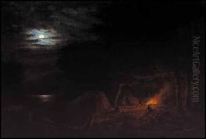 Camp Scene At Night by Cornelius David Krieghoff