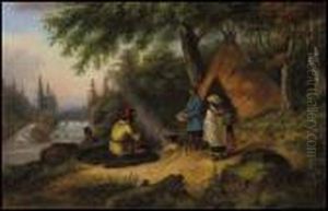 Indian Family Camp By A River
