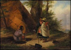 Indians Meeting By A Teepee by Cornelius David Krieghoff