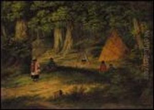 Indian Family Cooking At Camp by Cornelius David Krieghoff