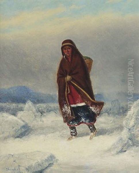 Indian Woman In A Winter Landscape - view 1