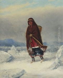 Indian Woman In A Winter Landscape by Cornelius David Krieghoff
