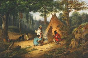 Caughnawaga Indians At Camp by Cornelius David Krieghoff