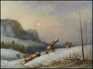Indians On The Winter Trail by Cornelius David Krieghoff