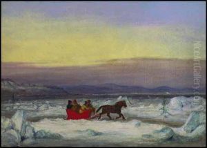 French Canadians Crossing The Frozen St. Lawrence, A View Of The Citadel In The Distance