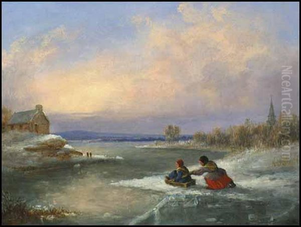 Children Playing With Home-made Sleigh - view 1