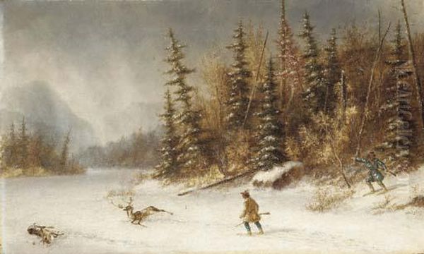 Deer Hunters In A Winter Landscape - view 1