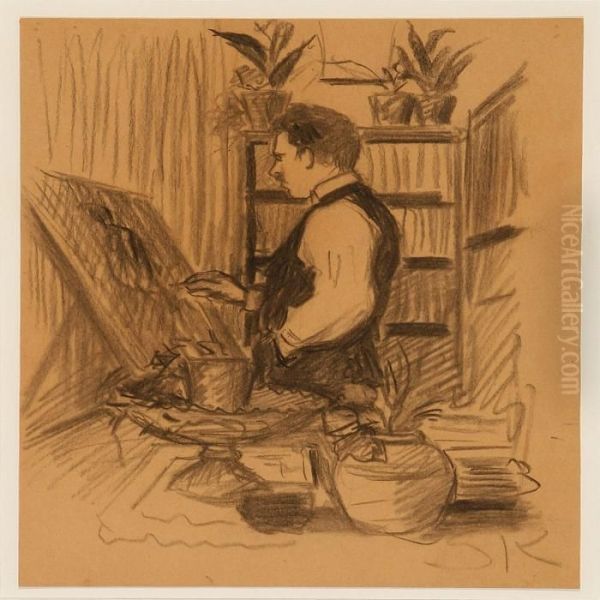 An Artist In Hislibrary And An Artist In His Studio - view 1