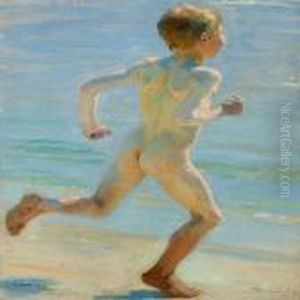 Naked Boy Running On The Beach Towards The Sea by Peder Severin Kroyer
