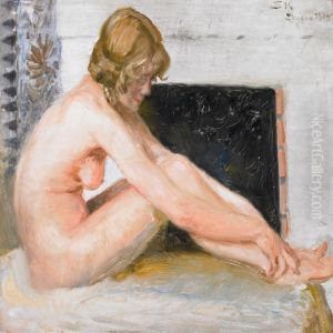Young Naked Woman By The Fireplace by Peder Severin Kroyer
