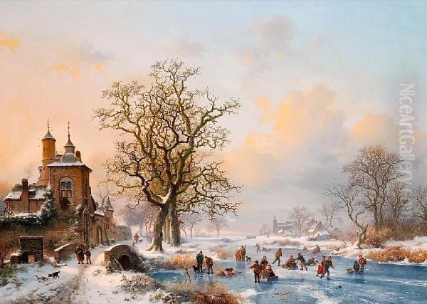 Winter Landscape With Skaters Near A Castle - view 1
