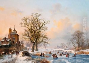 Winter Landscape With Skaters Near A Castle