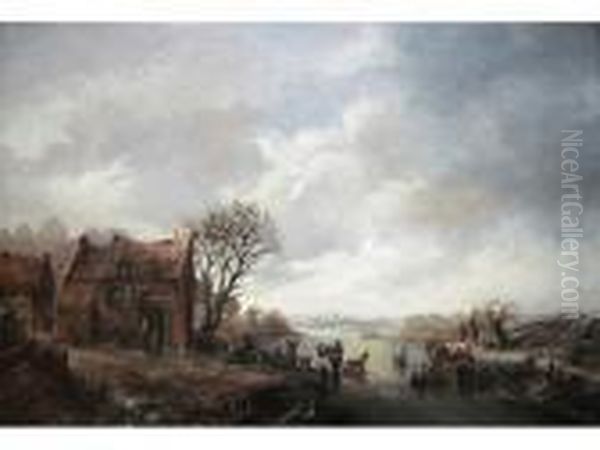 Figures In A Frozen Winter Landscape - view 1
