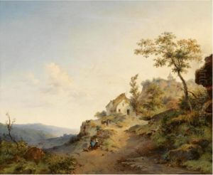 Travellers In A Mountainous Landscape by Frederik Marianus Kruseman