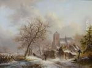 Winterlandschaft Mit Figuren. 1856. by Frederik Marianus Kruseman