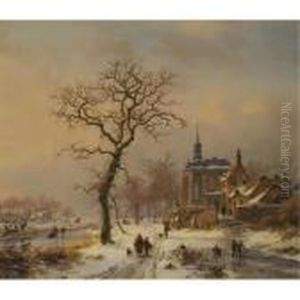 Winter Scene With Children Playing On The Ice by Frederik Marianus Kruseman
