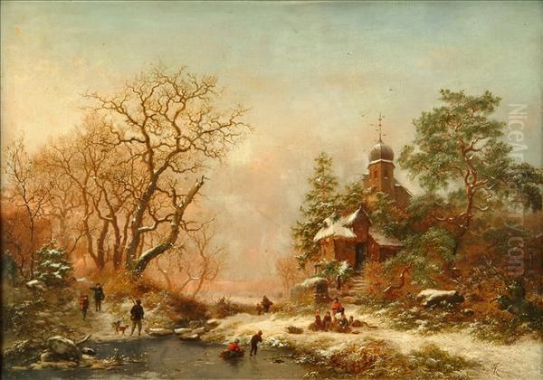 Winterlandscape With Figures Beside A River - view 1