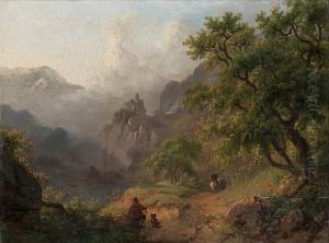 A Summer Landscape With A Traveller In The Foreground by Frederik Marianus Kruseman