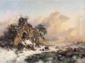 Winter Landscape With Figures In Brederode, Near Haarlem