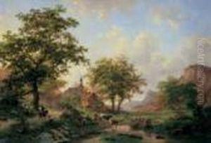 Weite Flusslandschaft Mit Hirtenstaffage.